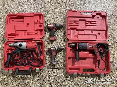 Lot of (2) Milwaukee 1/2 in. Hammer Drills and (2) Cordless Drills (No Batteries)