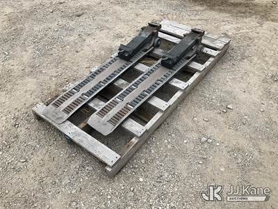 (2) Vester V072A Roller-Type Forklift Fork Extensions/Caster Fork Attachments. Heavy-duty steel construction with integrated roller tracks and caster wheel assemblies.