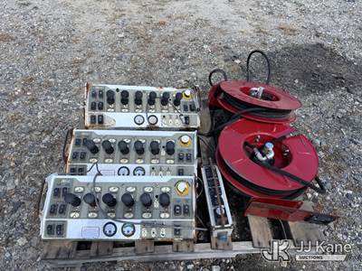 Pallet of (3) Altec Digger Controls & Assorted Hose Reels