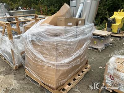Palletized lot of galvanized HVAC ductwork components including multiple round duct pipe sections