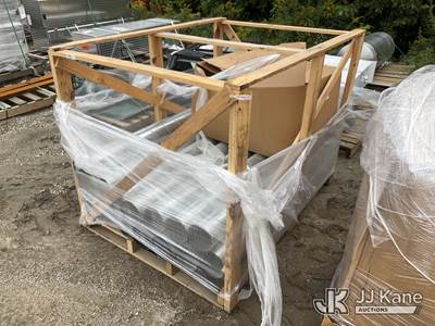 Crated lot of galvanized HVAC ductwork including multiple 10" x 5' 26-gauge Greenseam pipe sections and assorted galvanized fittings/elbows.