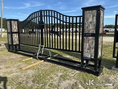 20 Ft. Bi-Parting Gate With Deer Scene & 22" By 22" Decorative Corner Posts & Installation Base (Condition Unknown )