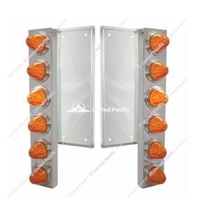 New Aftermarket Freightliner S.S Front Air Cleaner Bracket w/12 Watermelon Lights & Bezels Amber LED & Amber Lens