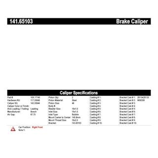 Rebuilt Centric Right Front Brake Caliper, Semi-Loaded Caliper Housing, Bracket