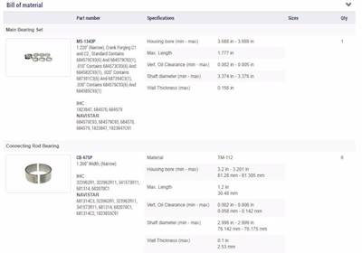 New Aftermarket International DT466A,B,C In Frame Overhaul Kit Standard Bearings