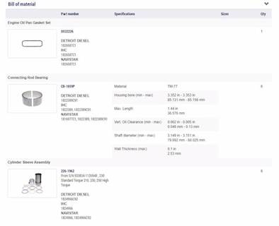 New Aftermarket International DT466E In Frame Overhaul Kit Standard Bearings
