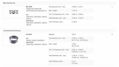 New Aftermarket International DT466E In Frame Overhaul Kit Standard Bearings