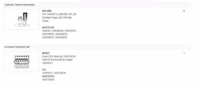 New Aftermarket International DT466E Big Bore In Frame Overhaul Kit Standard Bearings