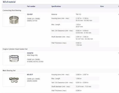 New Aftermarket JI Case 188D J.I. Case Out Of Frame Overhaul Kit Standard Bearings