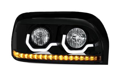 New Aftermarket Freightliner Century Class RH Black Headlight w/LED Turn Signal