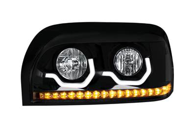 New Aftermarket Freightliner Century Class LH Black Headlight w/LED Turn Signal