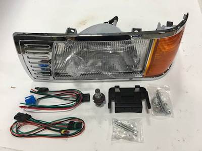 New Aftermarket Peterbilt 377 LH Headlight Assembly w/Chrome Bezel