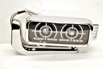 New Aftermarket Peterbilt 379 LH Black Projector LED Headlight w/Turn Signal & Bracket