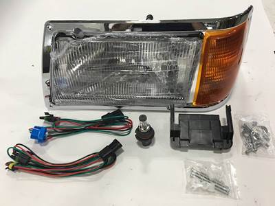 New Aftermarket Peterbilt 385 LH Headlight Assembly w/Chrome Bezel