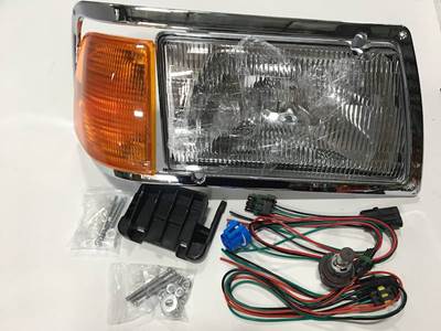 New Aftermarket Peterbilt 385 RH Headlight Assembly w/Chrome Bezel