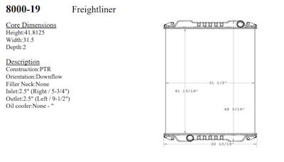 NTO Freightliner Columbia CL Radiator (no oil cooler) Medium Fin Blemish
