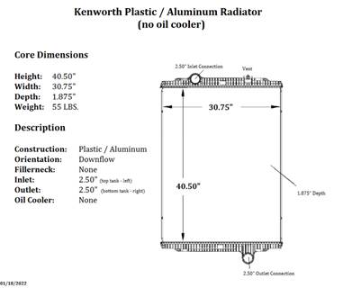 New T660 Kenworth Radiator (no oil cooler)
