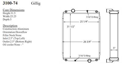 New Bus Gillig Radiator (no oil cooler)