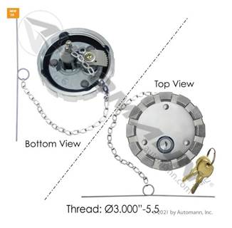 KENWORTH Fuel Cap 3in-5.5 TPI Special Locking
3in-5.5 TPI Special, Vented
NOTE
