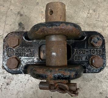 Steel tow hook / tugger pin hitch pulled from a PACCAR truck. Tow hook is in