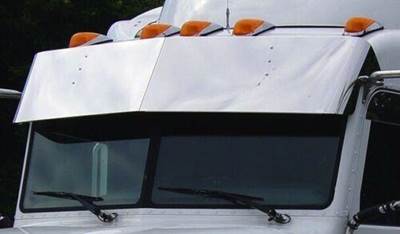 Peterbilt 384 / 386 / 389 stainless 15" drop visor, Phoenix brand. No drilling