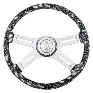 18" chrome 4-spoke skull steering wheel with matching skull horn bezel from