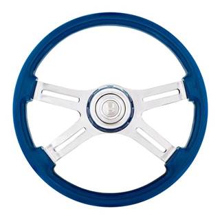 Blue 18" steering wheel and matching horn hub from United Pacific, 4 spoke