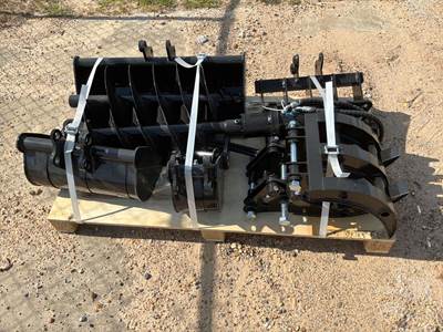 AGT Unused Mini Excavator Attachment Set with Buckets, Augers, Rake, Ripper & Quick Hitch