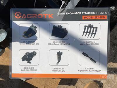 AGT Unused Set of 6 Excavator Attachments with Buckets, Quick Coupler & Auger