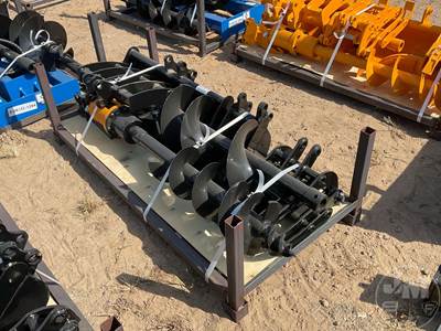 GIYI Unused Set of 8 Excavator Attachments, 25 mm Pin, Buckets/Augers/Rake/Grabber/Ripper