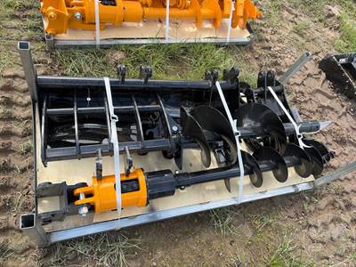 MIVA Excavator Attachment Set – Auger, Rake, Grapple & 2 Buckets
