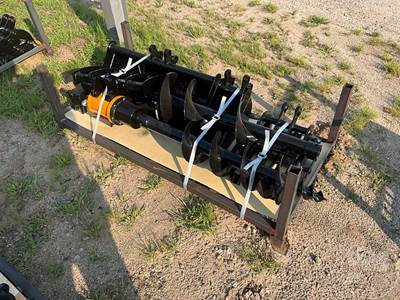MIVA Lot of 8 Excavator Attachments: Rake, Ripper, Grabber, Augers, Buckets
