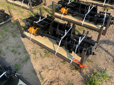 MIVA Excavator Attachment Lot: Rake, Ripper, Grabber, Augers, Buckets (Qty 8)
