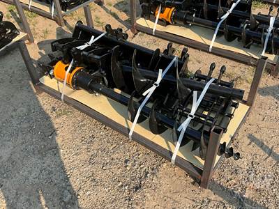 Lot of 8 Unused MIVA Excavator Attachments – Rake, Ripper, Grabber, Augers, Buckets, Quick Connect