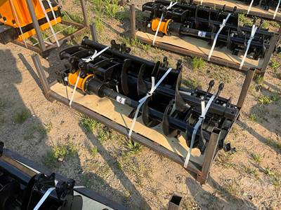 MIVA Set of 8 Excavator Attachments, 25 mm Pin Rake/Ripper/Buckets/Augers