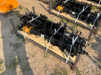 MIVA Excavator Attachment Lot, Rake, Ripper, Graber, 12" & 16" Augers