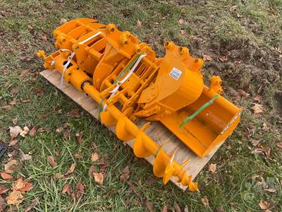 Unused, Â Pallet Of Mini Excavator Attachments, Hydraulic Auger, Grapple, Rake,