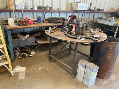 QTY Of 2 Shop Tables W/Contents, Vise, Harness, Levels