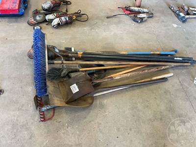 QTY Of Landscaping Tools, Shovels, Brooms, Post Hole Digger, Rake