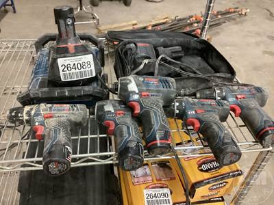 Bosch, Battery Powered, (3) 12 Volt Cordless Drills, (2) 12 Volt Cordless Impact