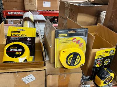 QTY OT(2) Shelves ***Shelve Not Included***Stanley 1"X30' Tape, 100'Tape, Max 25