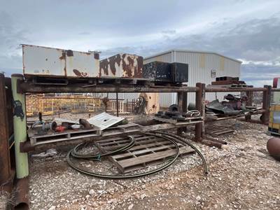 2 Racks Of Misc Flanges, Fittings, 5 Fuel Tanks & 1 Inop Motor,