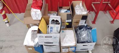 Pallet Of Various Safety Supplies, Hard Hat Face Shield Mounts, Tyvek Suits,