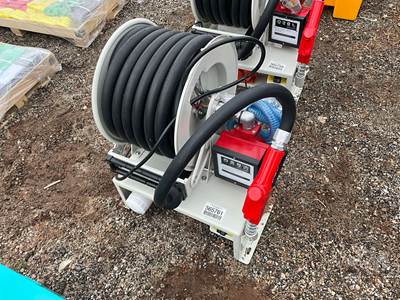 Portable Pump, Â 26 Gpm, Electric, DC Oil Pump W/ Hose Reel And Gal Meter