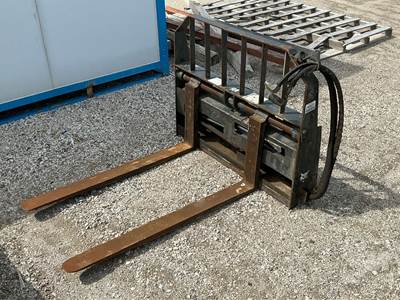 Used 2019 Bobcat 48 Inch Forks w/ Hydraulic Positioner Skid Steer Attachment