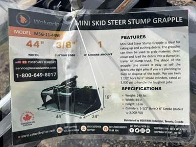 Wolverine MSG-11-44W Skid Steer Attachment