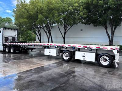2015 East 48ft Flatbed Trailer - All Aluminum, Aluminum Floor, Spread Axle, Toolboxes, Coil Package, Dump Valve, Super Single Tires