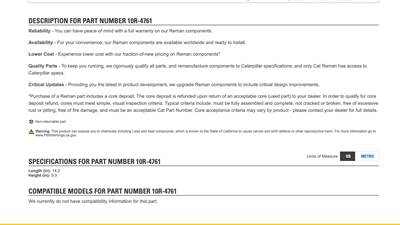 Caterpillar C7 Fuel Injector Part # 241-3238, 10R4761 **CORE / FOR PARTS**
