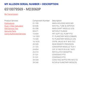 MD3060P Allison MD3060 P Transmission  w/ PTO Provision, 96E10, Casing # 29517211, Part # 29524488