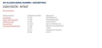 MT647  Allison MT647 Transmission , Part # 23042334 92003, w/ PTO Provision